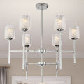 Silver Candle Style Six Light Metal Dimmable Chandelier With Clear Shades