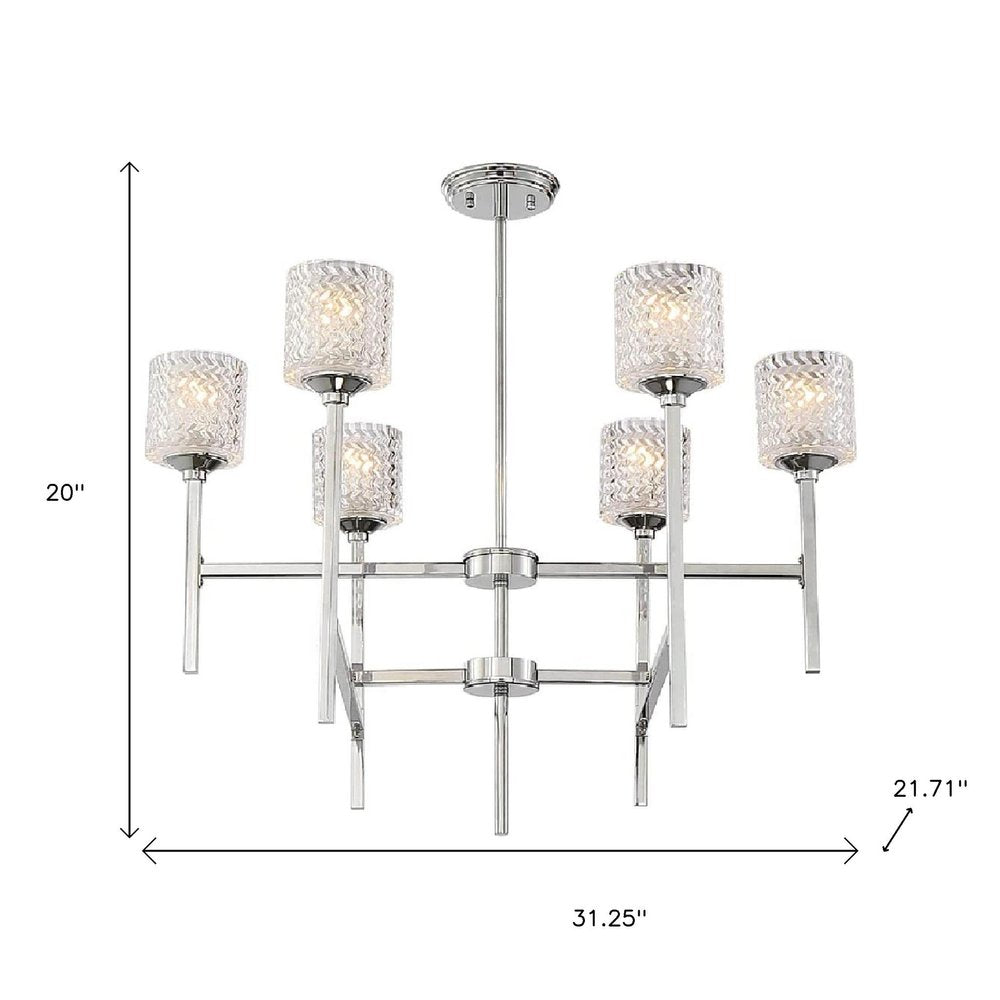 Silver Candle Style Six Light Metal Dimmable Chandelier With Clear Shades