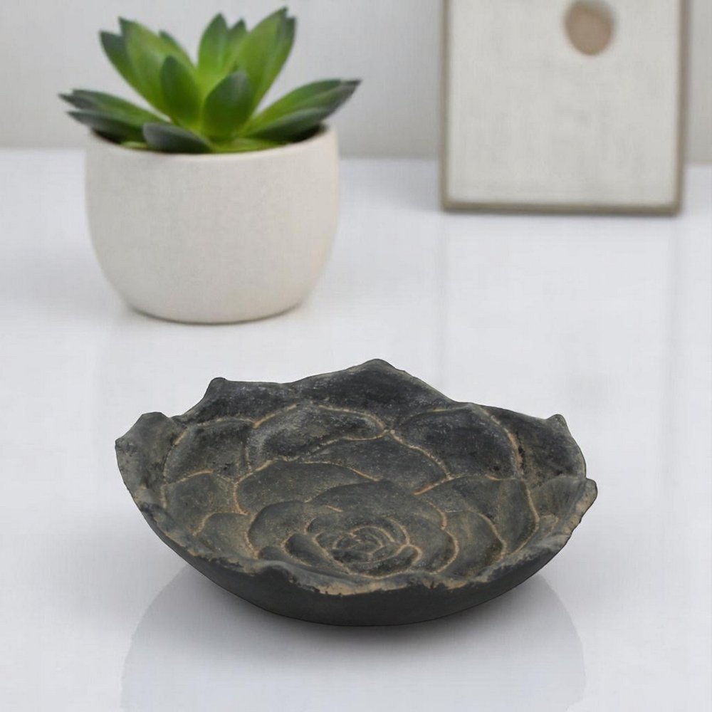 5" Black Novelty Metal Handmade Tray. Serving bowl isolated on a plain white background, showing a black metal surface.