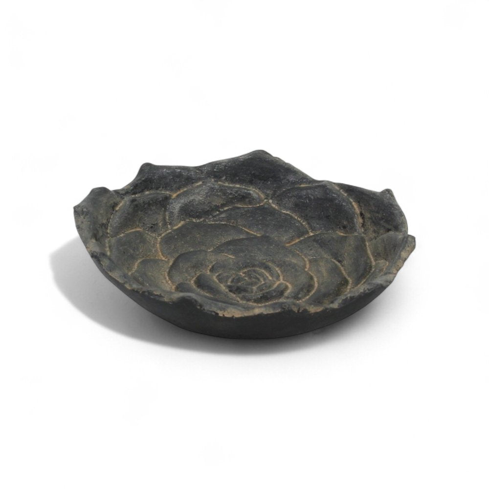5" Black Novelty Metal Handmade Tray. Serving bowl isolated on a plain white background, in a black metal finish.