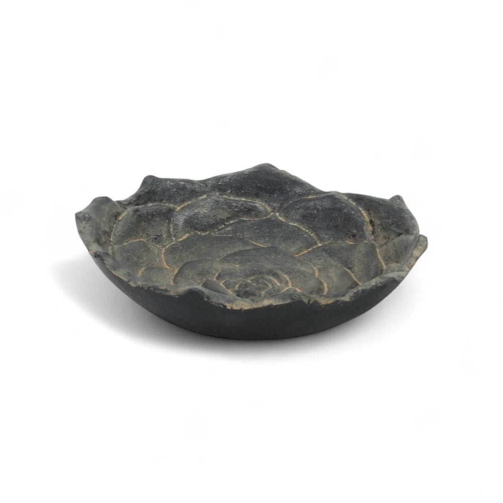 5" Black Novelty Metal Handmade Tray. Serving bowl isolated on a plain white background, showing a black metal surface.