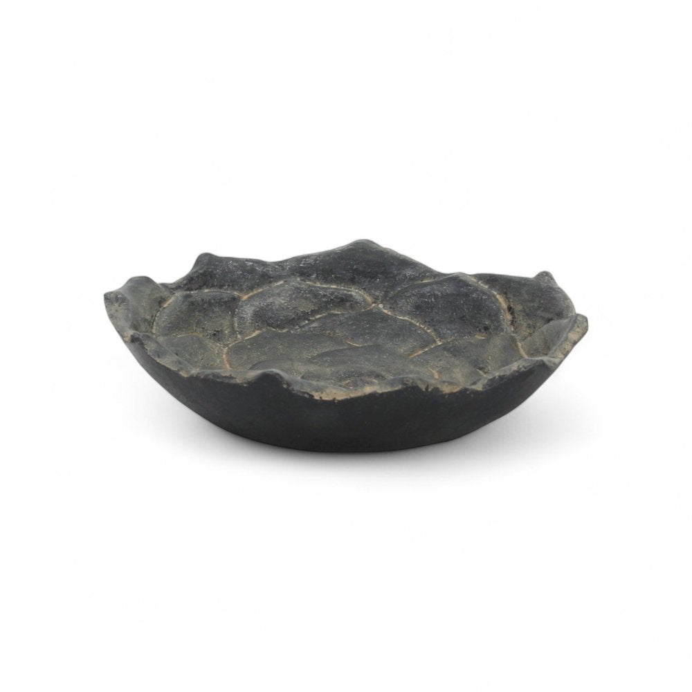 5" Black Novelty Metal Handmade Tray. Serving bowl isolated on a plain white background, in a black metal finish.
