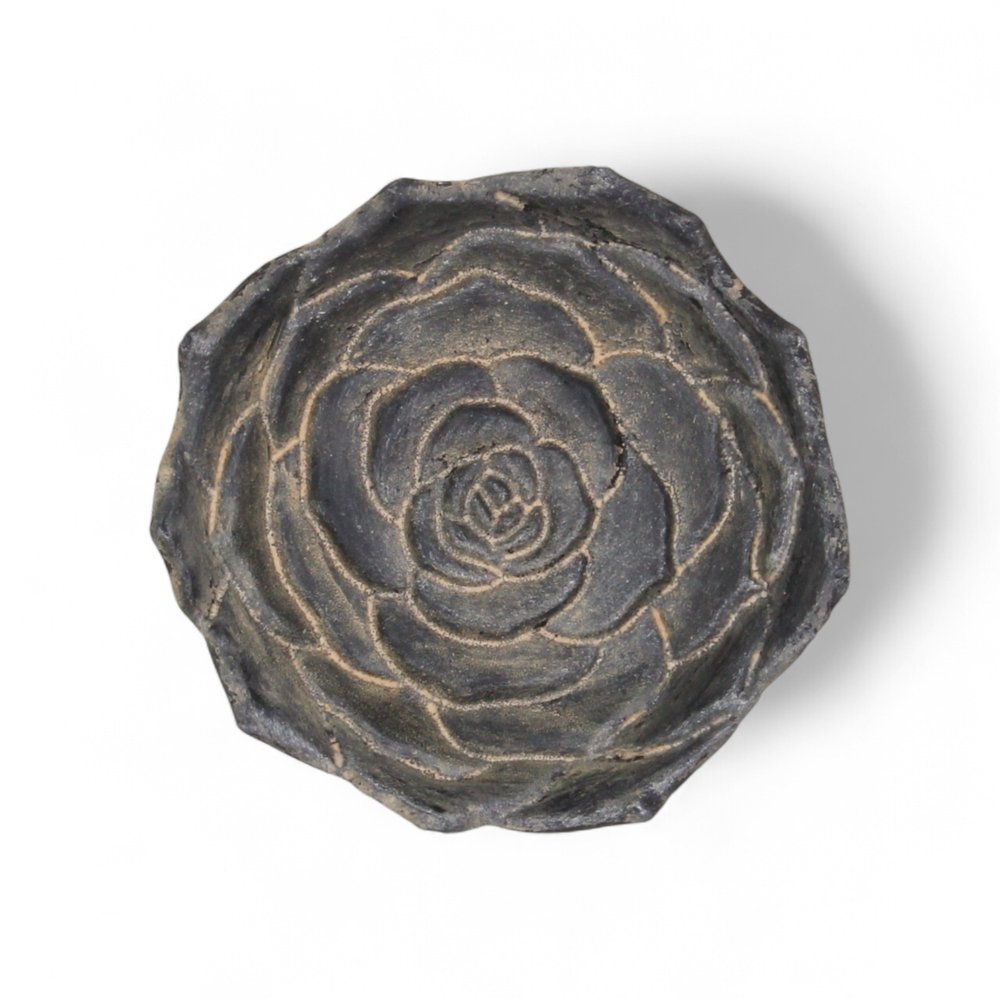 5" Black Novelty Metal Handmade Tray. Serving bowl isolated on a plain white background, finished in black metal.