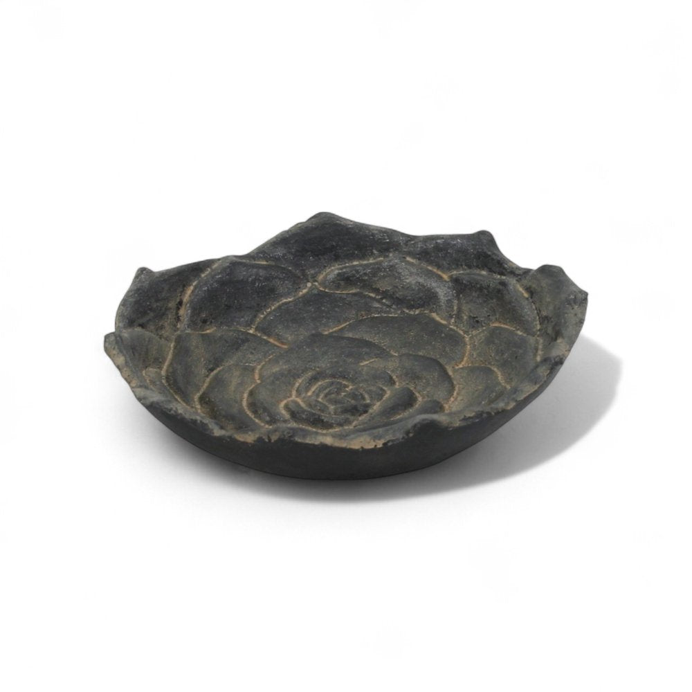 5" Black Novelty Metal Handmade Tray. Serving bowl isolated on a plain white background, finished in black metal.