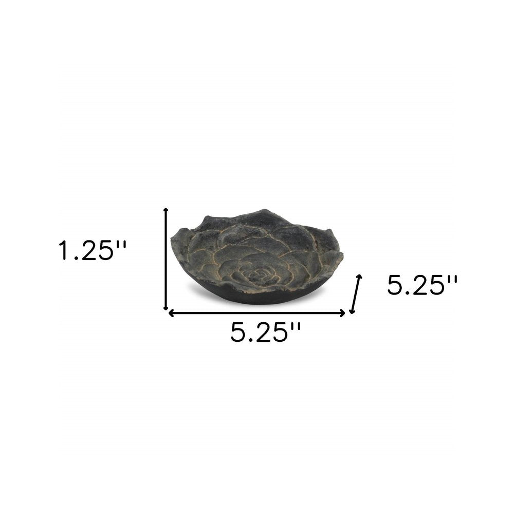 5" Black Novelty Metal Handmade Tray. Serving bowl isolated on a plain white background, finished in black metal.