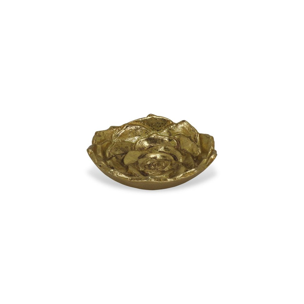 5" Gold Novelty Metal Handmade Tray. Serving bowl isolated on a plain white background, in a gold metal finish.