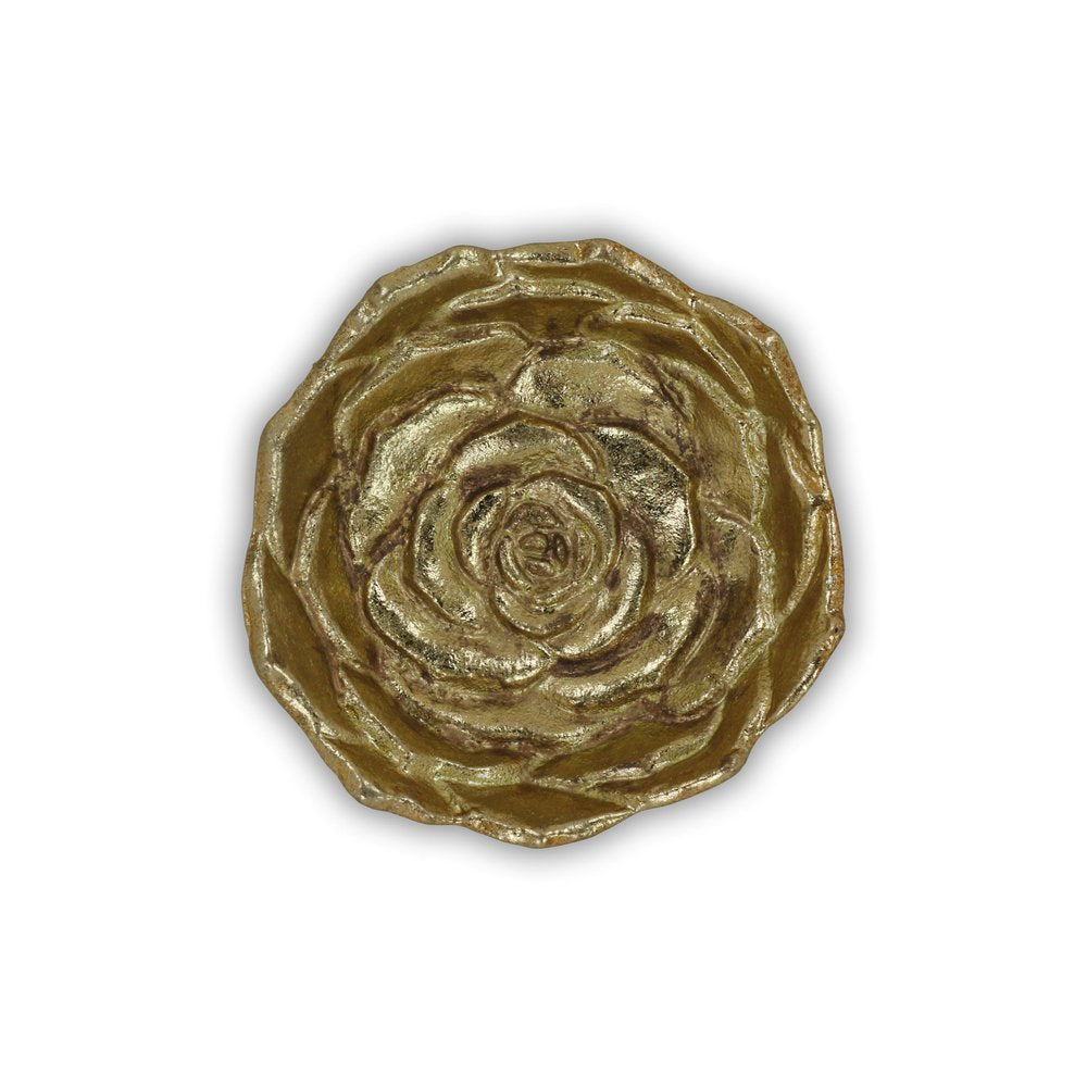 5" Gold Novelty Metal Handmade Tray. Serving bowl isolated on a plain white background, finished in gold metal.