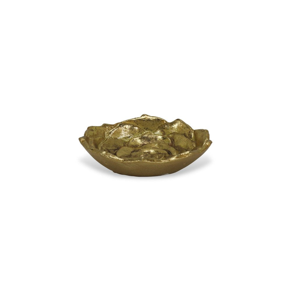 5" Gold Novelty Metal Handmade Tray. Serving bowl isolated on a plain white background, showing a gold metal surface.