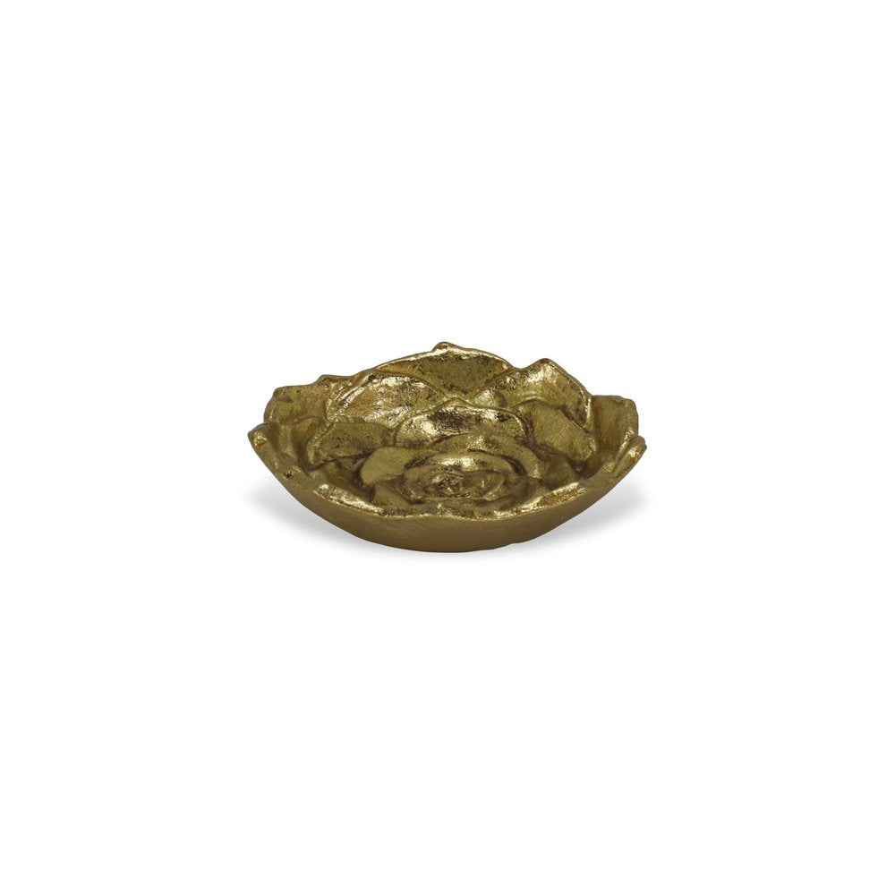 5" Gold Novelty Metal Handmade Tray. Serving bowl isolated on a plain white background, in a gold metal finish.
