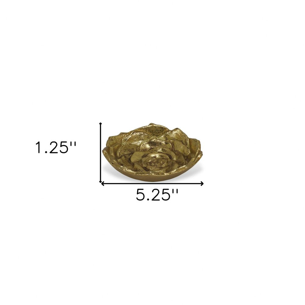 5" Gold Novelty Metal Handmade Tray. Serving bowl isolated on a plain white background, showing a metal surface.