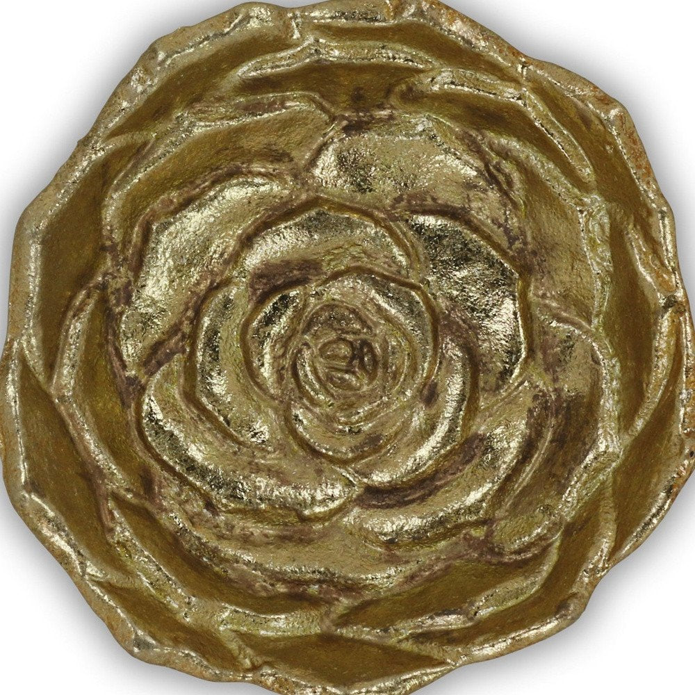 5" Gold Novelty Metal Handmade Tray. Serving bowl isolated on a plain white background, finished in gold metal.