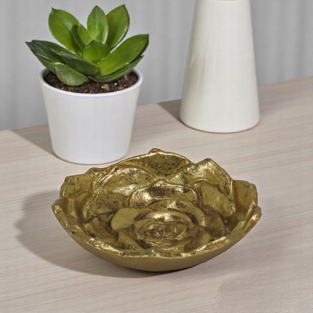 5" Gold Novelty Metal Handmade Tray. Serving bowl isolated on a plain white background, in a gold metal finish.