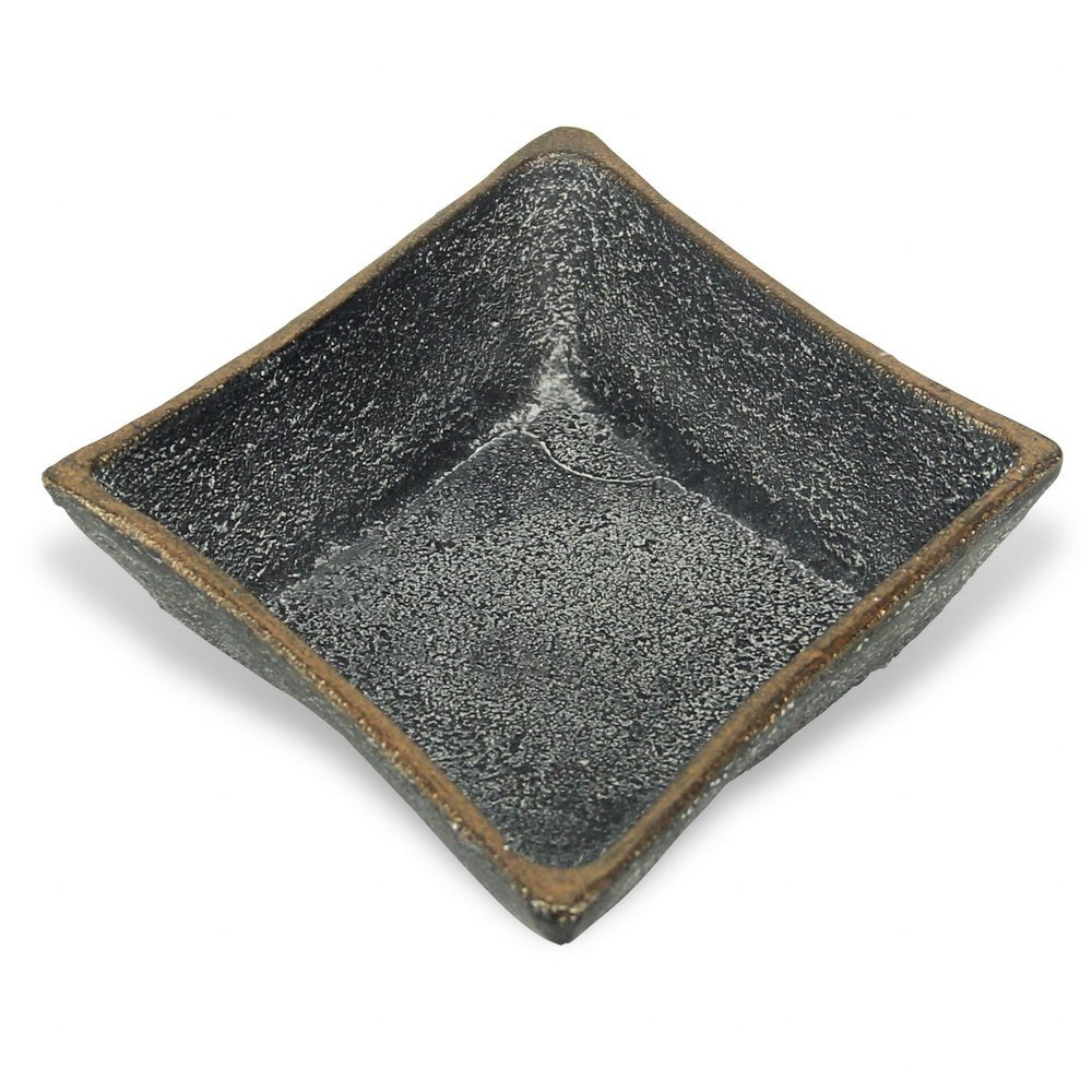 5" Black Cast Iron Diamond Square Bowl. Serving bowl isolated on a plain white background, in a black metal finish.
