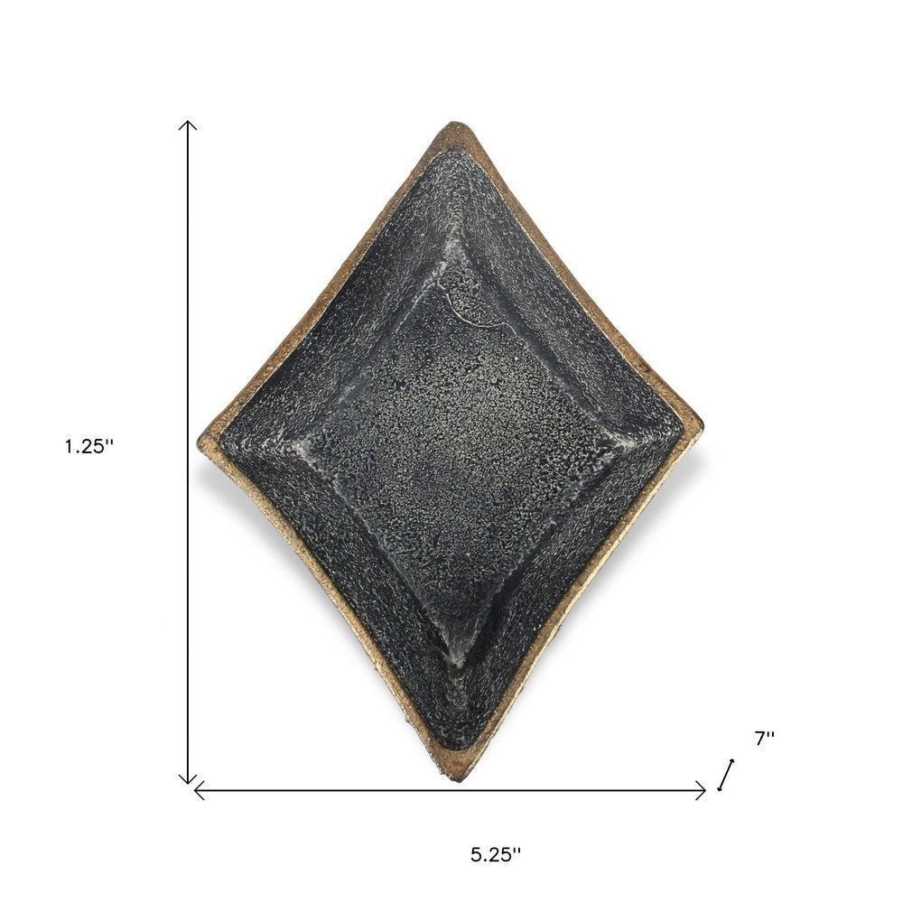 5" Black Cast Iron Diamond Square Bowl. Serving bowl isolated on a plain white background, finished in black metal.