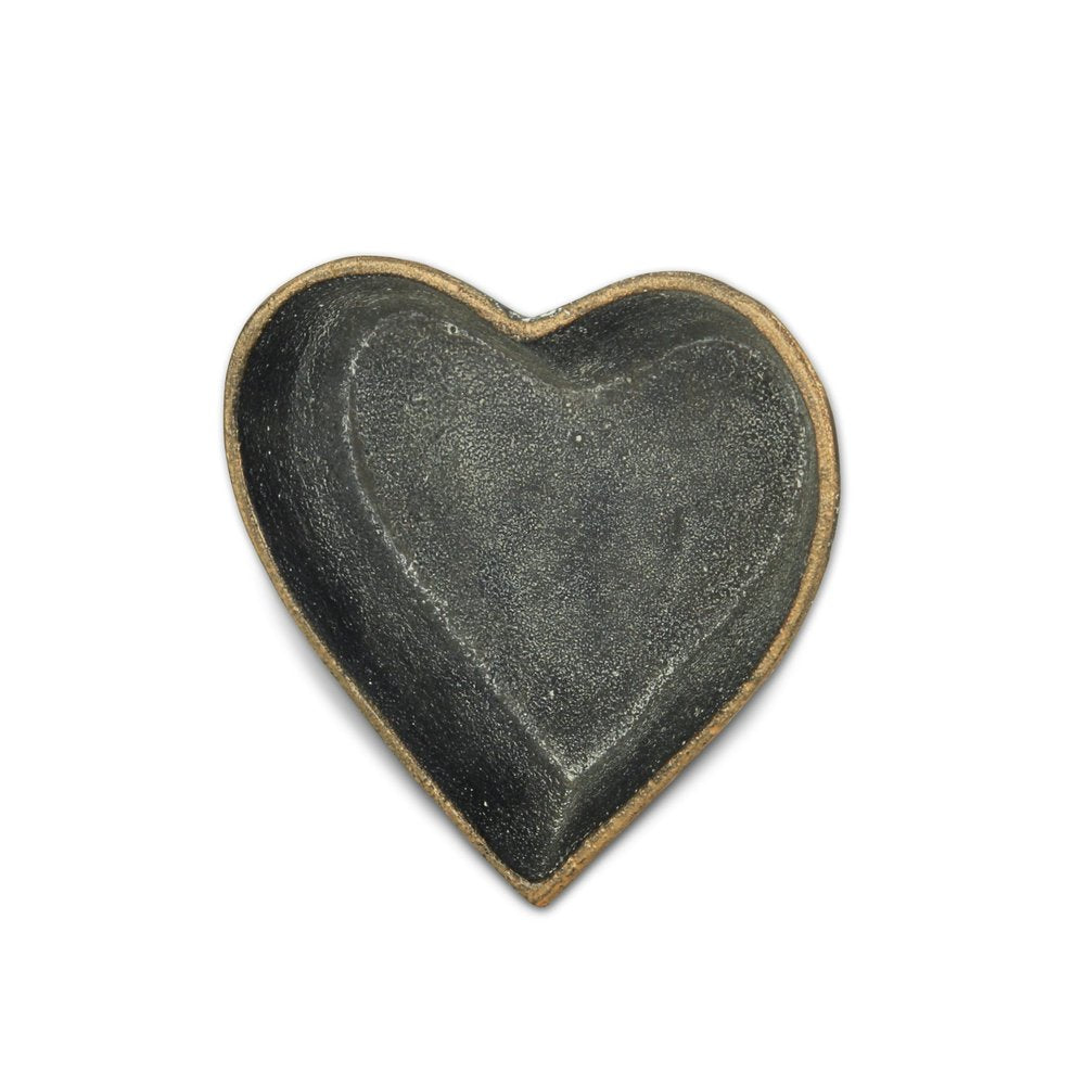 6" Black Heart Metal Heart Handmade Vanity Tray. Serving bowl isolated on a plain white background, showing a black metal surface.