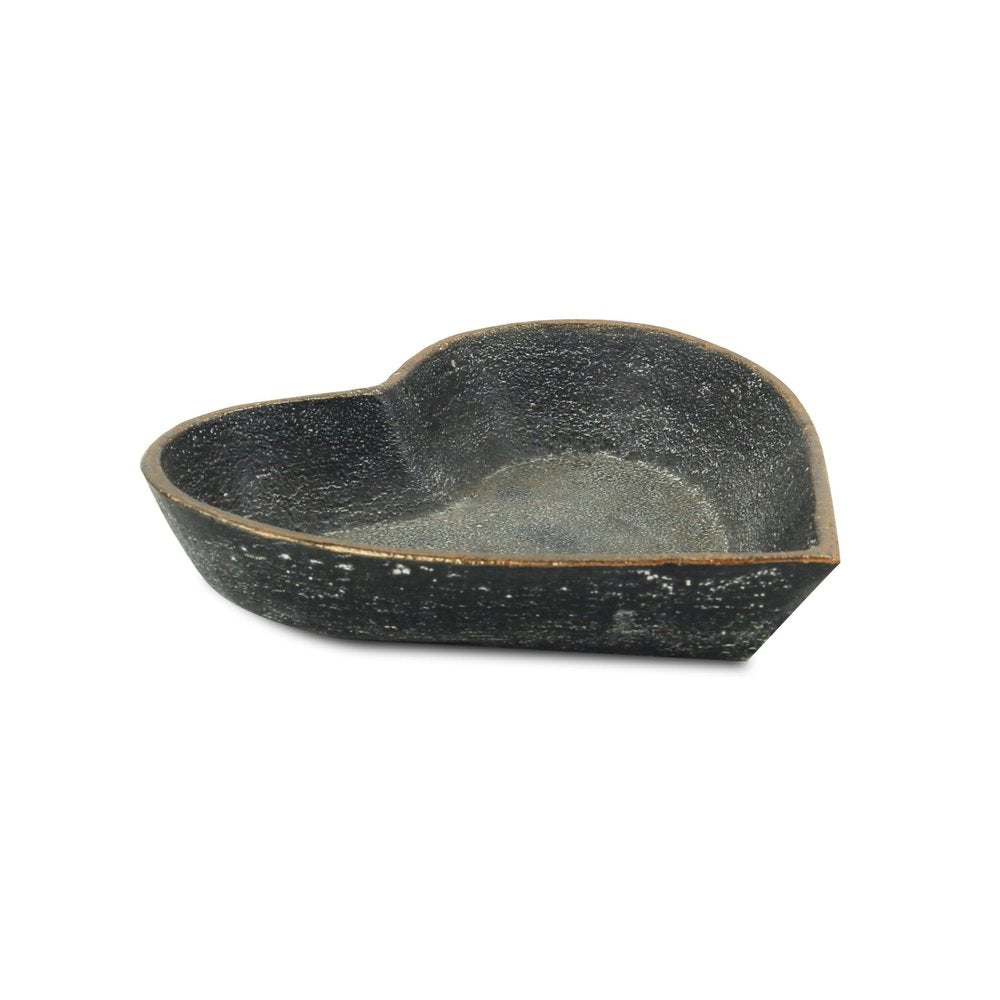 6" Black Heart Metal Heart Handmade Vanity Tray. Serving bowl isolated on a plain white background, finished in black metal.