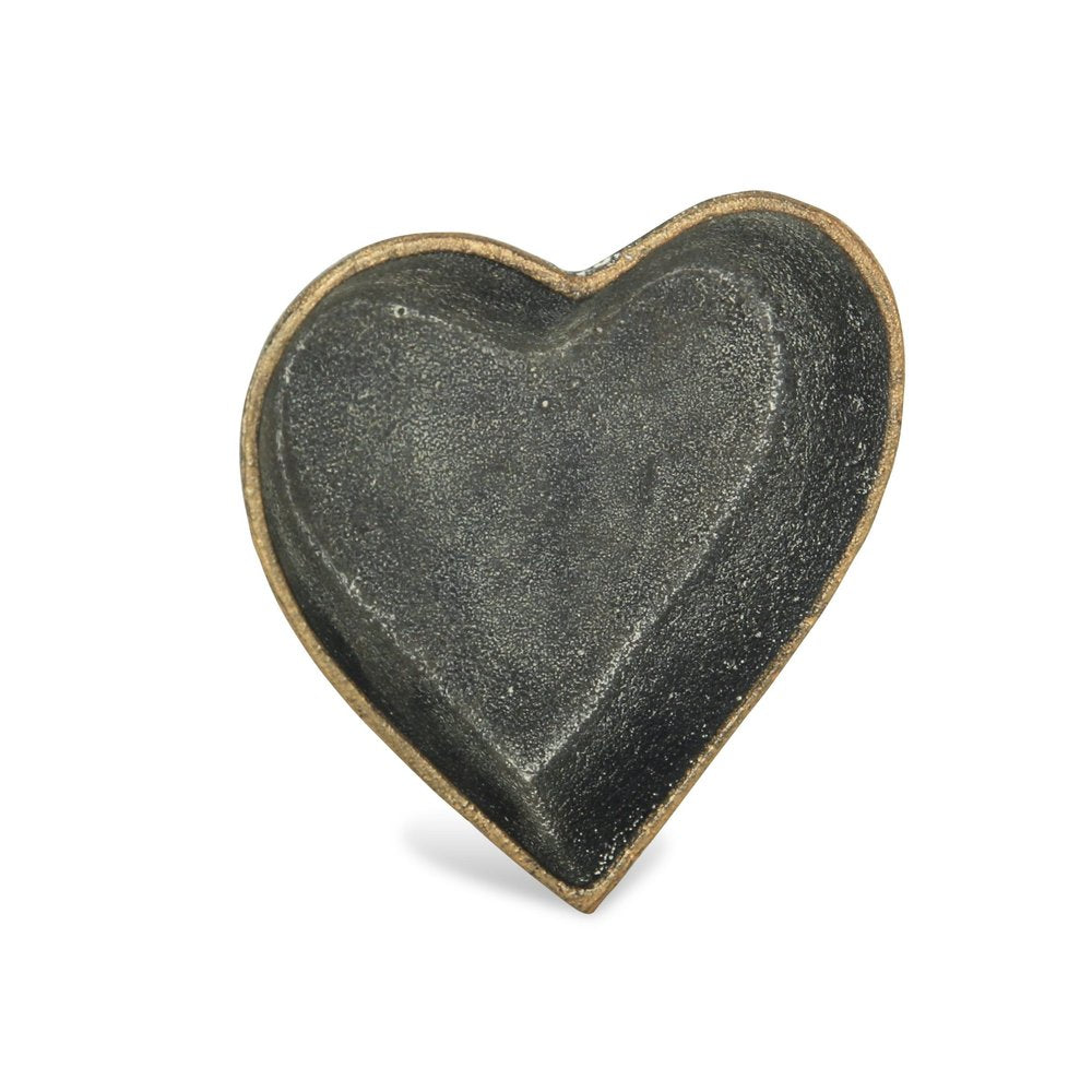 6" Black Heart Metal Heart Handmade Vanity Tray. Serving bowl isolated on a plain white background, showing a black metal surface.