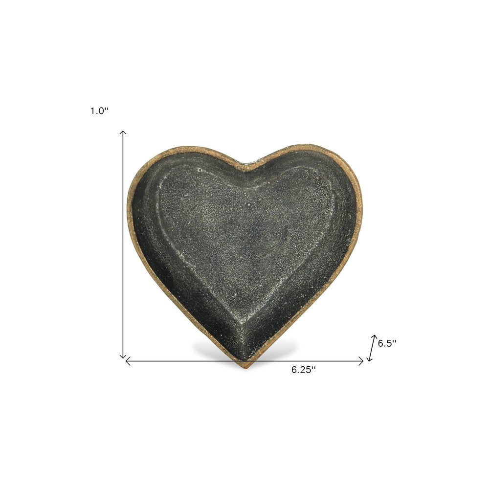 6" Black Heart Metal Heart Handmade Vanity Tray. Serving bowl isolated on a plain white background, in a black metal finish.
