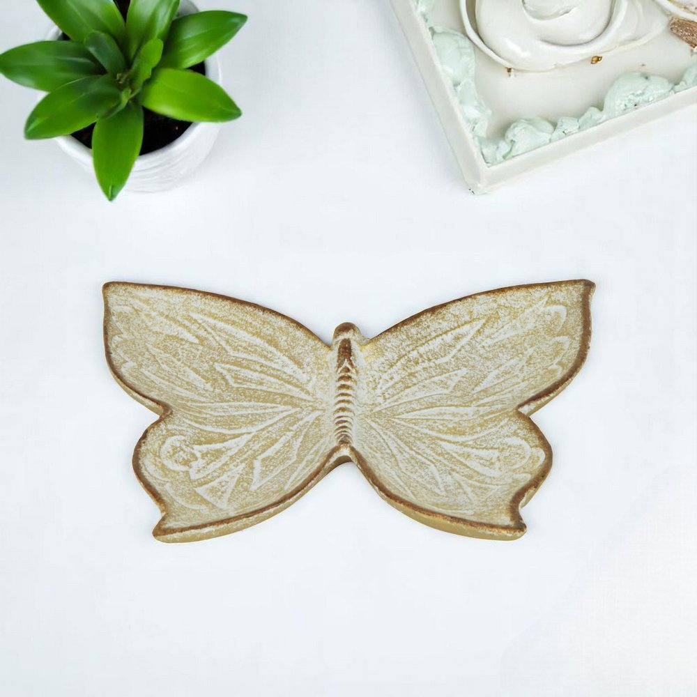 9" Gold Novelty Metal Handmade Tray on a white background