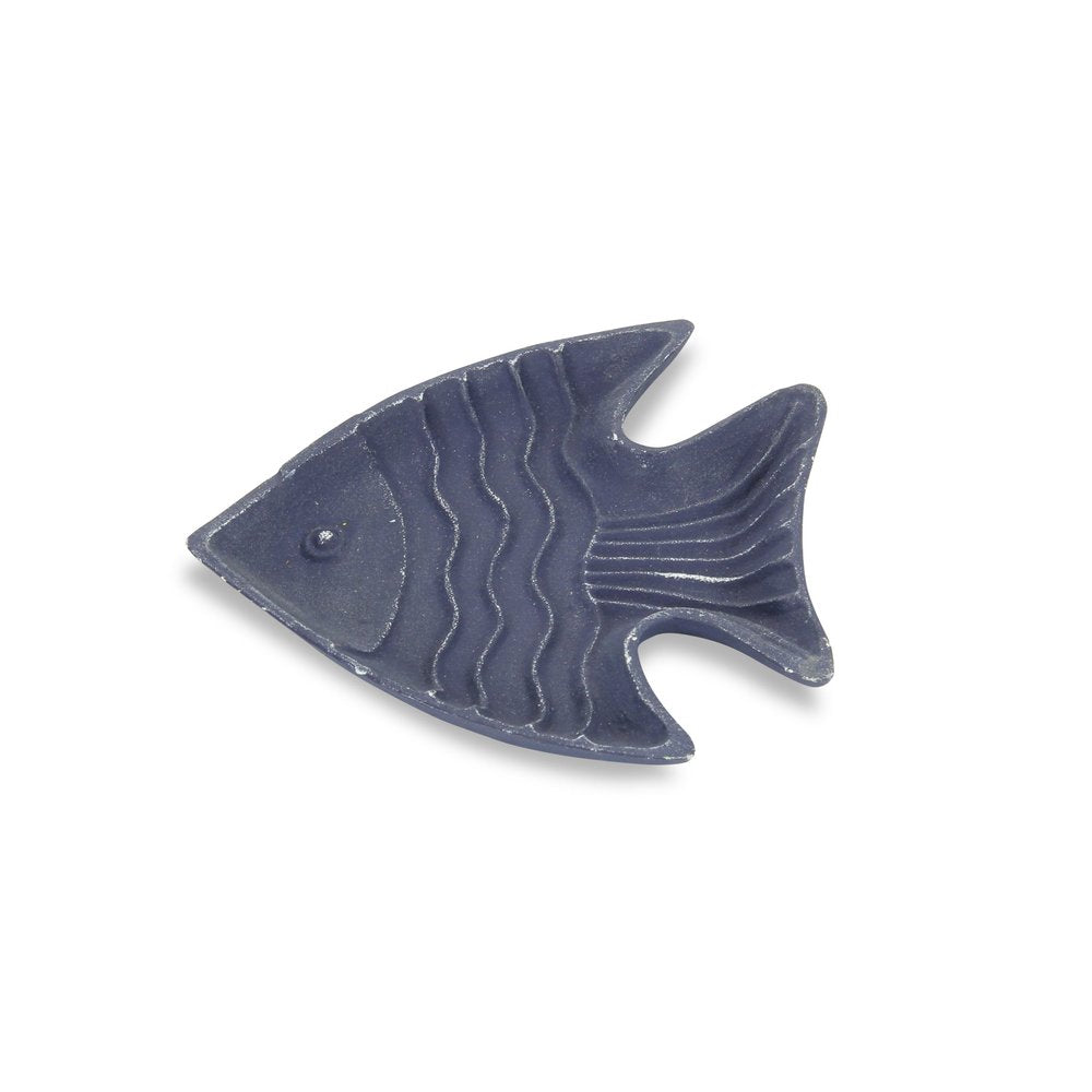 8" Blue Angel Fish Cast Iron Vanity Tray Tray on a white background
