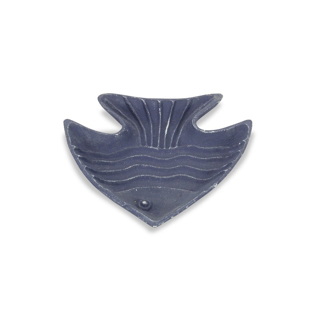 8" Blue Angel Fish Cast Iron Vanity Tray Tray on a white background