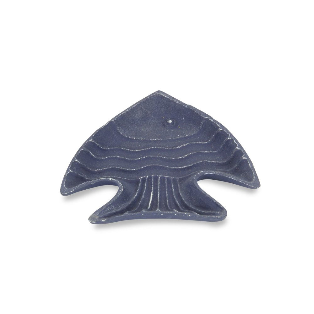 8" Blue Angel Fish Cast Iron Vanity Tray Tray on a white background