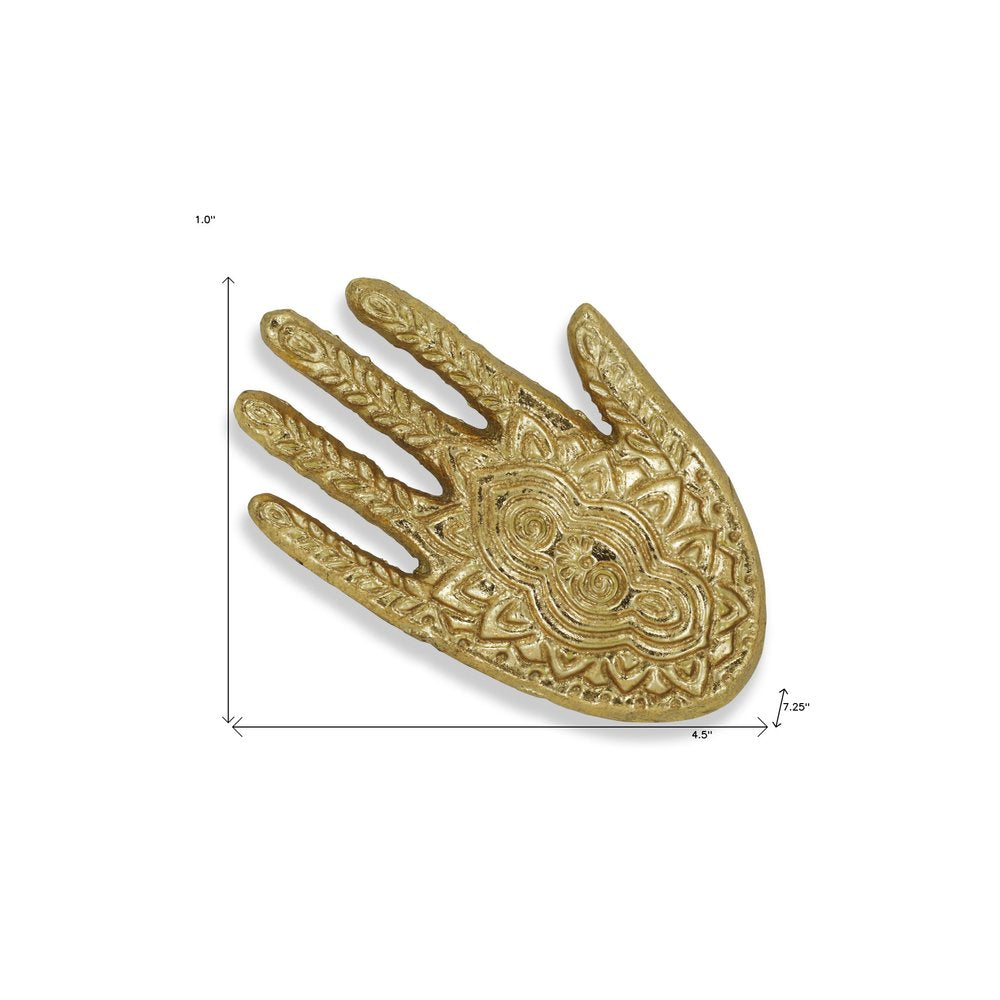5" Gold Hamza Metal Handmade Tray. Serving bowl isolated on a plain white background, showing a gold metal surface.