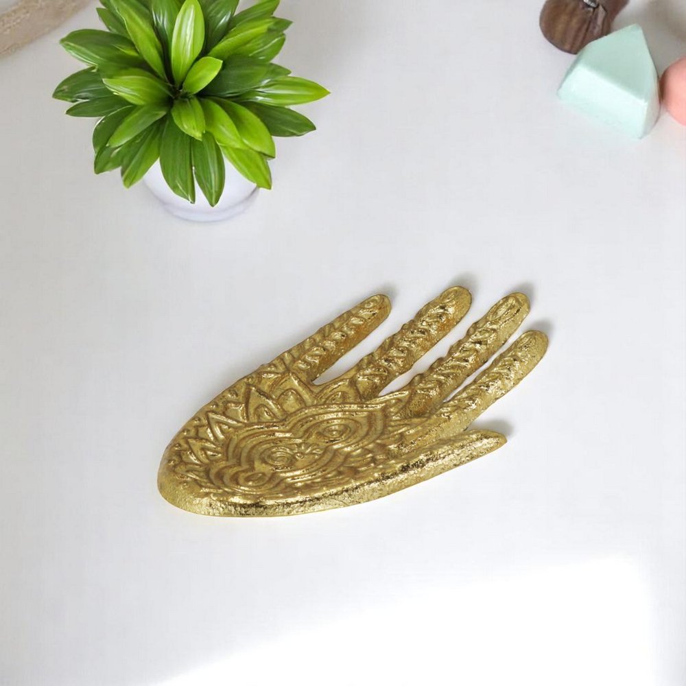 5" Gold Hamza Metal Handmade Tray. Serving bowl in gold metal.