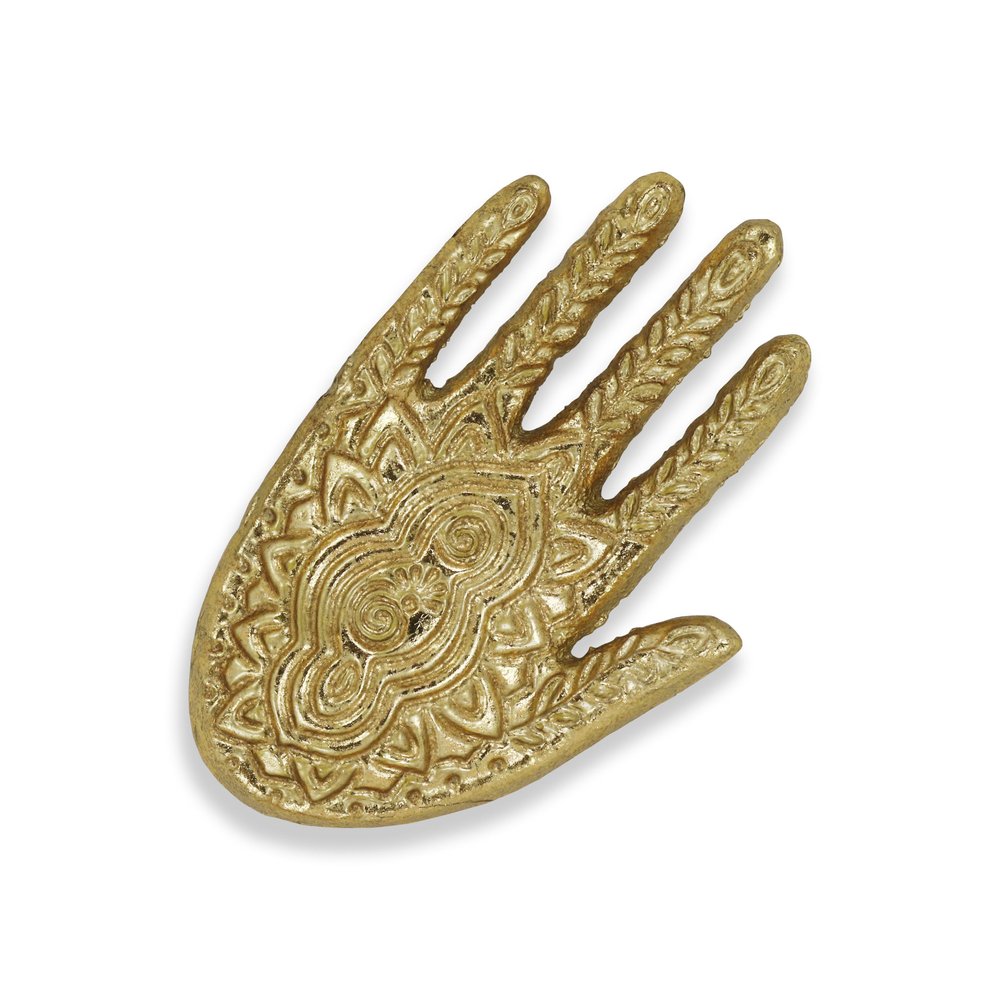 5" Gold Hamza Metal Handmade Tray. Serving bowl isolated on a plain white background, showing a gold metal surface.