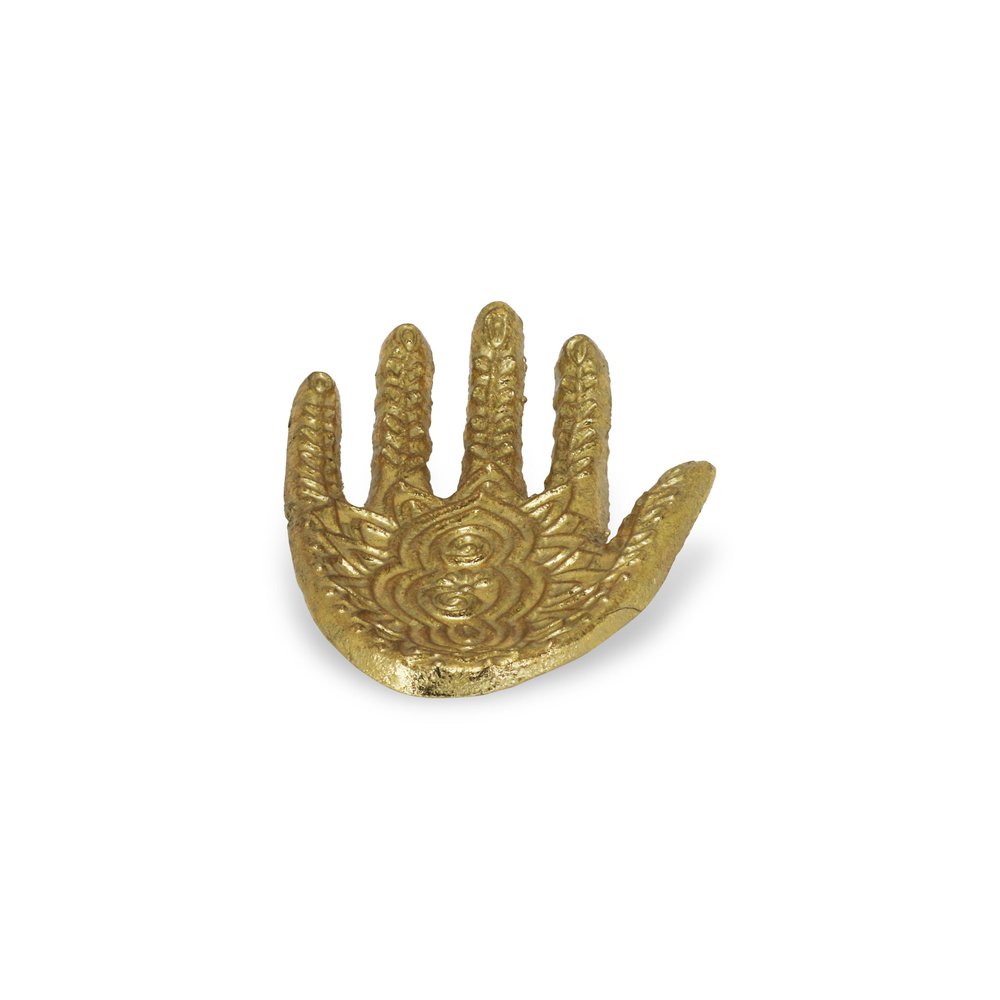 5" Gold Hamza Metal Handmade Tray. Serving bowl isolated on a plain white background, finished in gold metal.