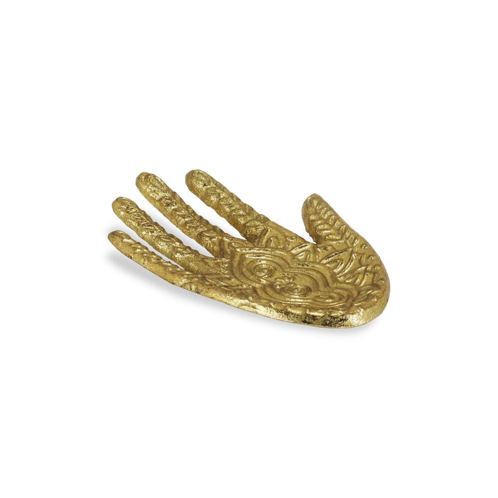 5" Gold Hamza Metal Handmade Tray. Serving bowl isolated on a plain white background, in a gold metal finish.