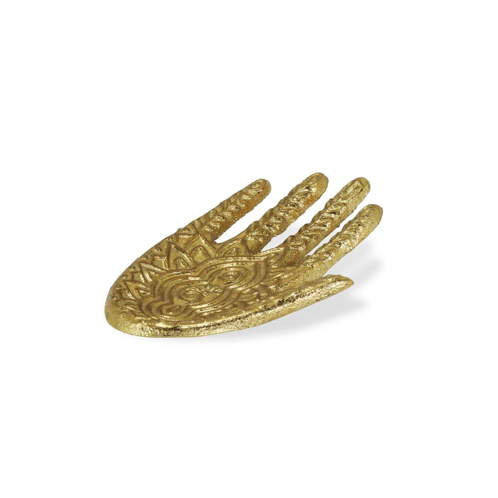 5" Gold Hamza Metal Handmade Tray. Serving bowl isolated on a plain white background, finished in gold metal.