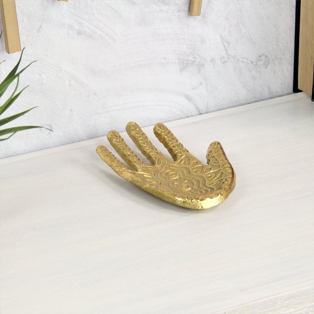 5" Gold Hamza Metal Handmade Tray. Serving bowl in gold metal.