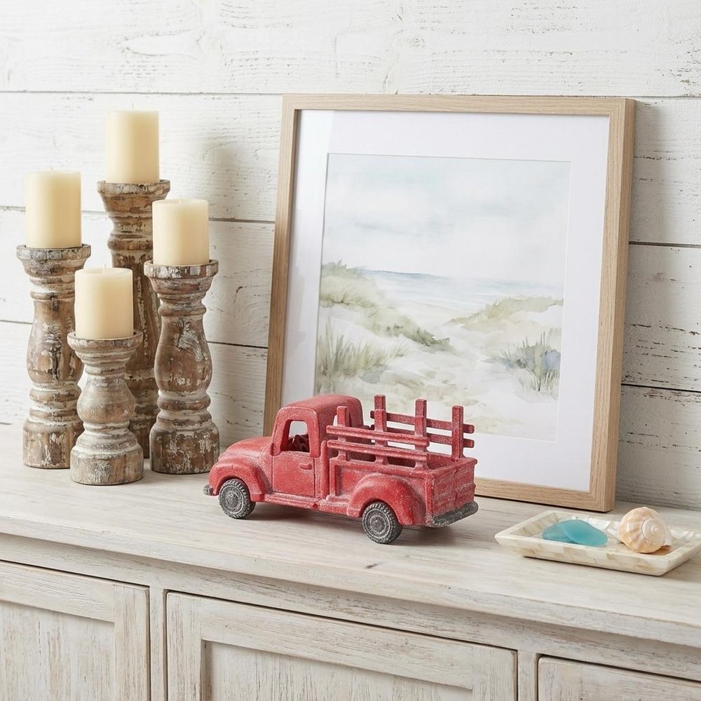 5" Red Metal Hand Painted Decorative Truck Tabletop Sculpture