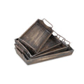 Set of Four Brown Wood Handmade Serving Tray With Handles on a white background