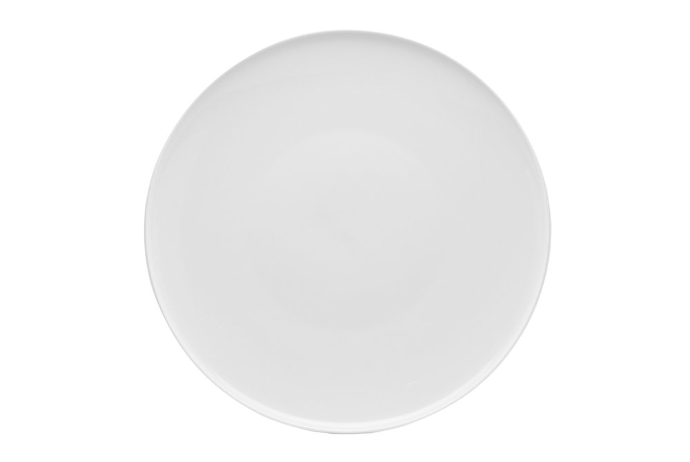 White Six Piece Round Coupe Porcelain Service For Six Dinner Plate Set on a white background