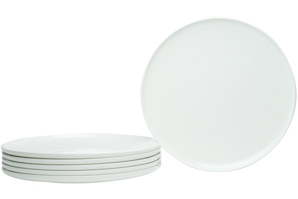 White Six Piece Round Coupe Porcelain Service For Six Dinner Plate Set on a white background