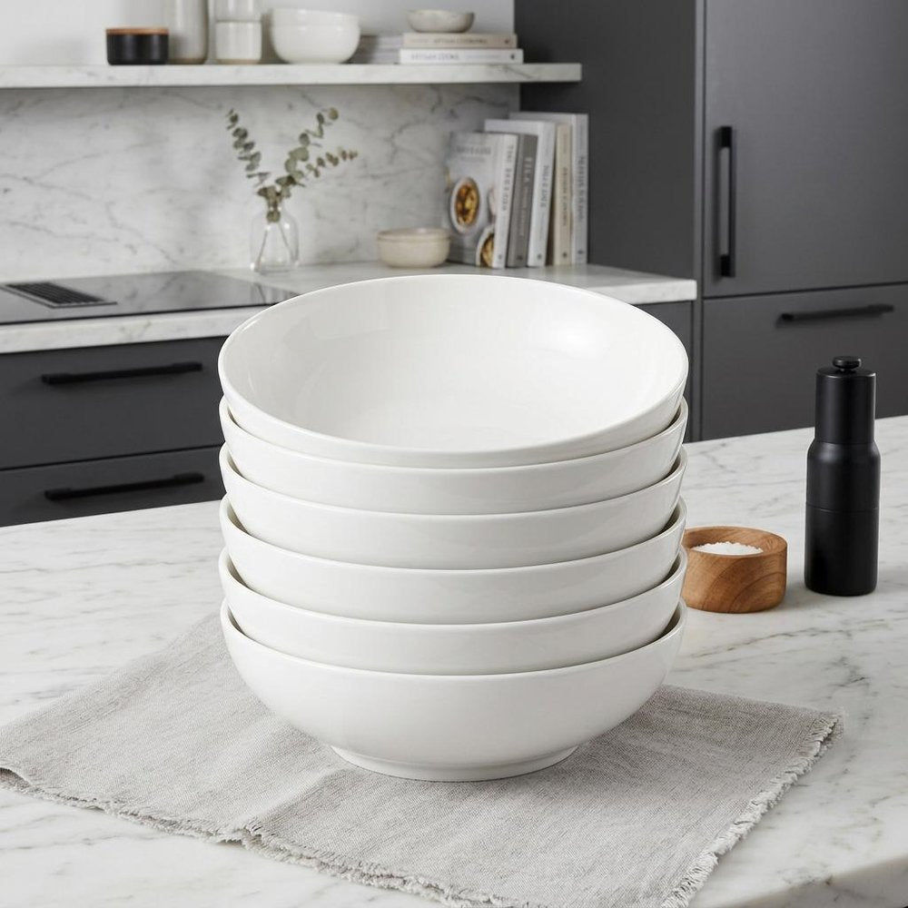 White Six Piece Porcelain Service For Six Bowl Set - 2.75" H x 7.75" W x 7.75" D