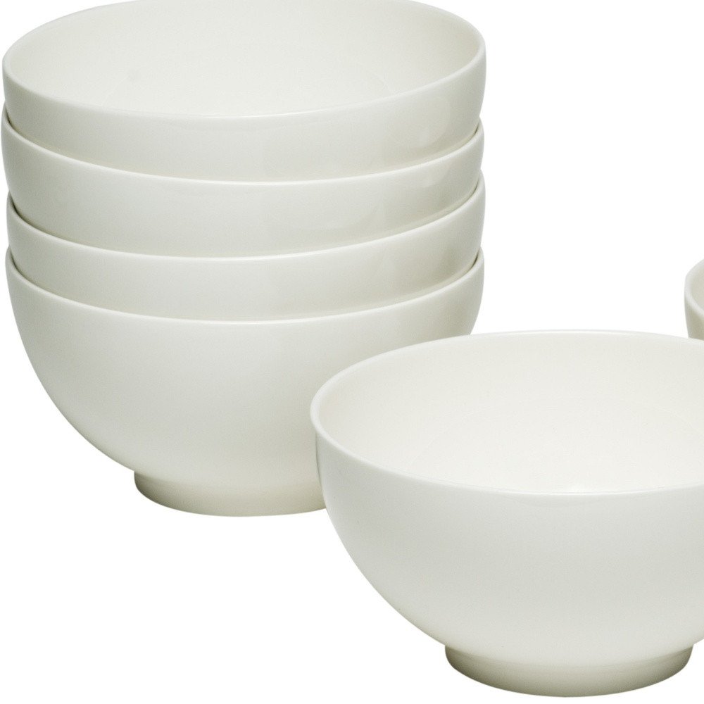 White Six Piece Porcelain Service For Six Bowl Set on a white background
