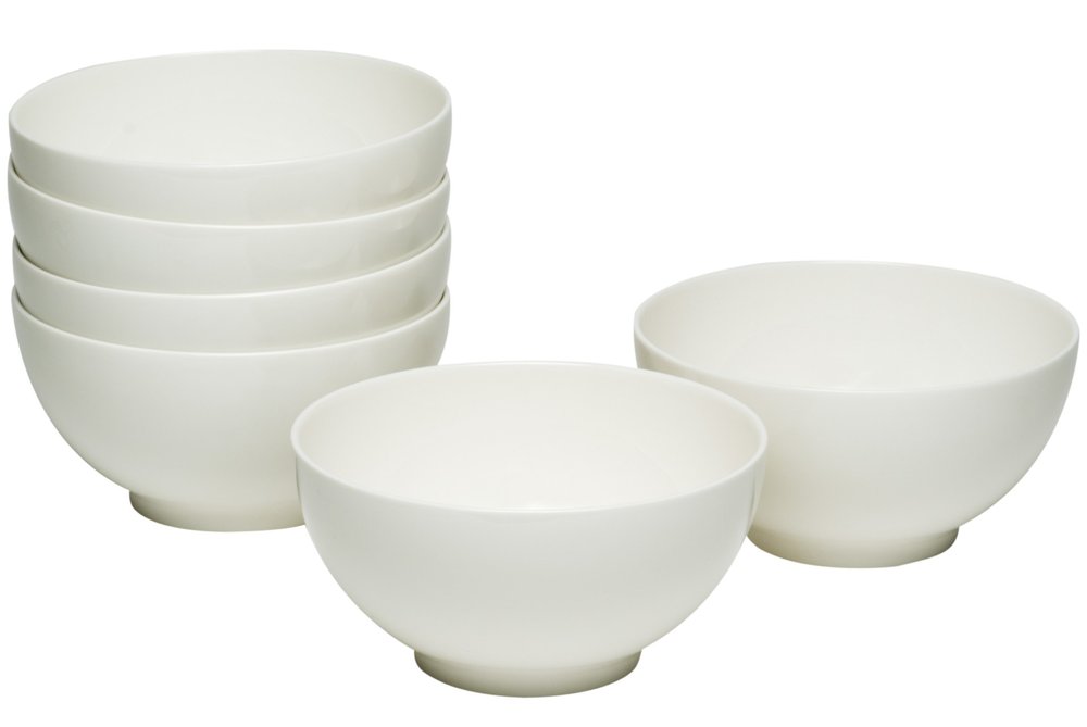White Six Piece Porcelain Service For Six Bowl Set on a white background
