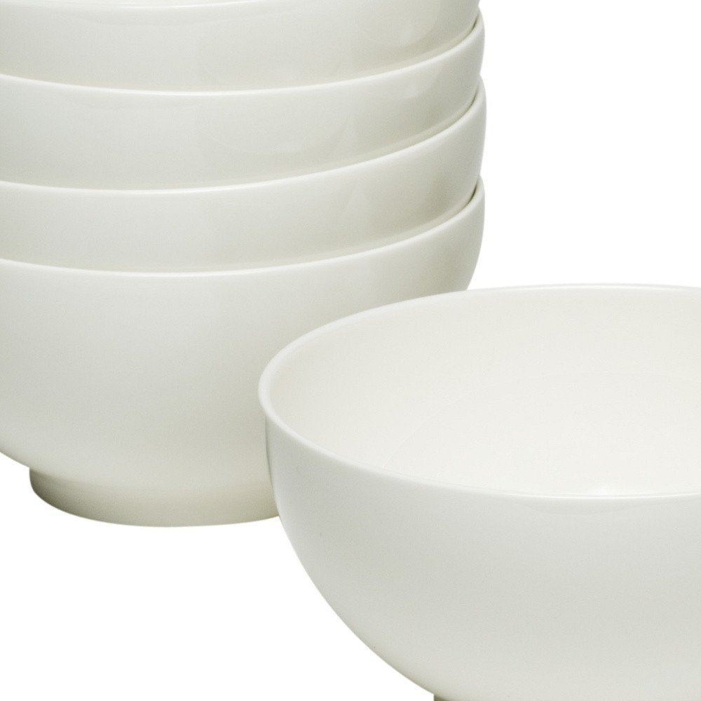 White Six Piece Porcelain Service For Six Bowl Set on a white background