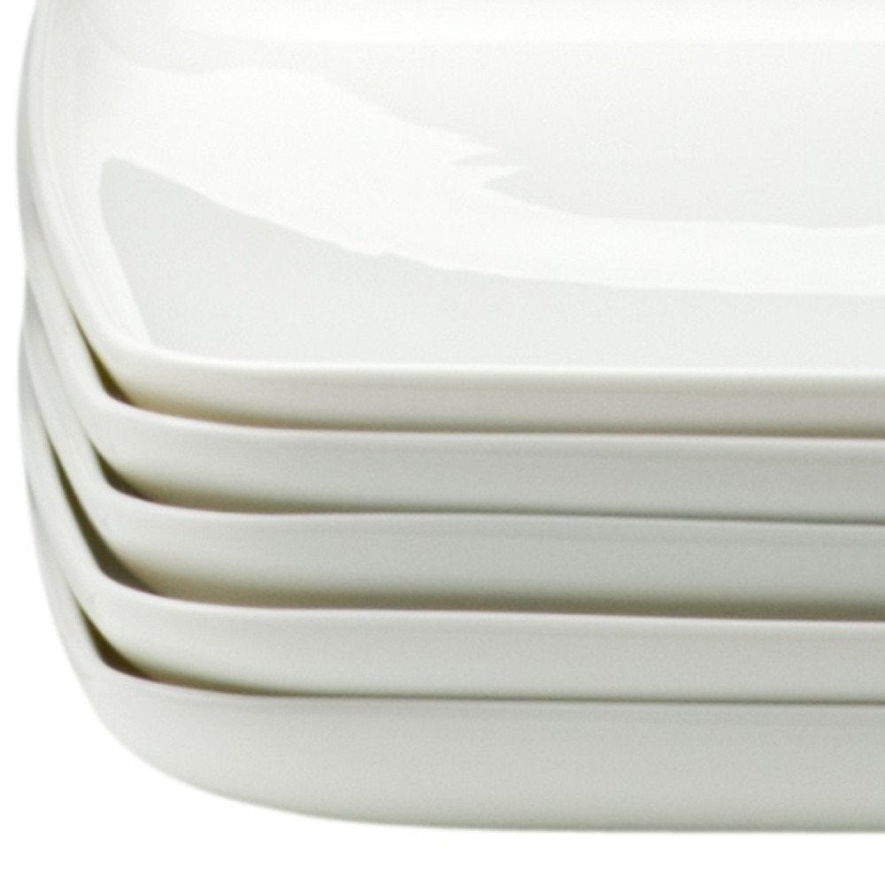 White Six Piece Rectangle Porcelain Service For Six Dinner Plate Set on a white background