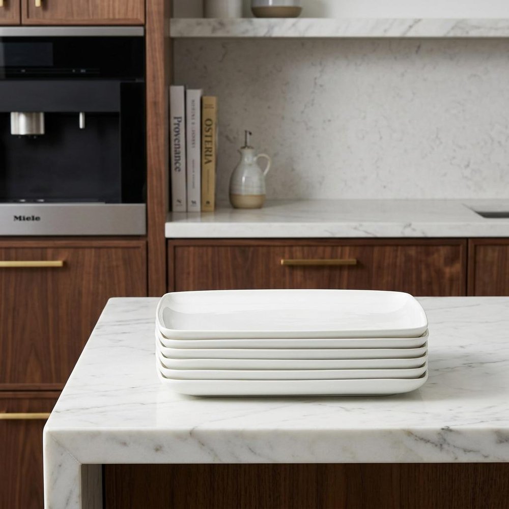 White Six Piece Rectangle Porcelain Service For Six Dinner Plate Set in a home interior
