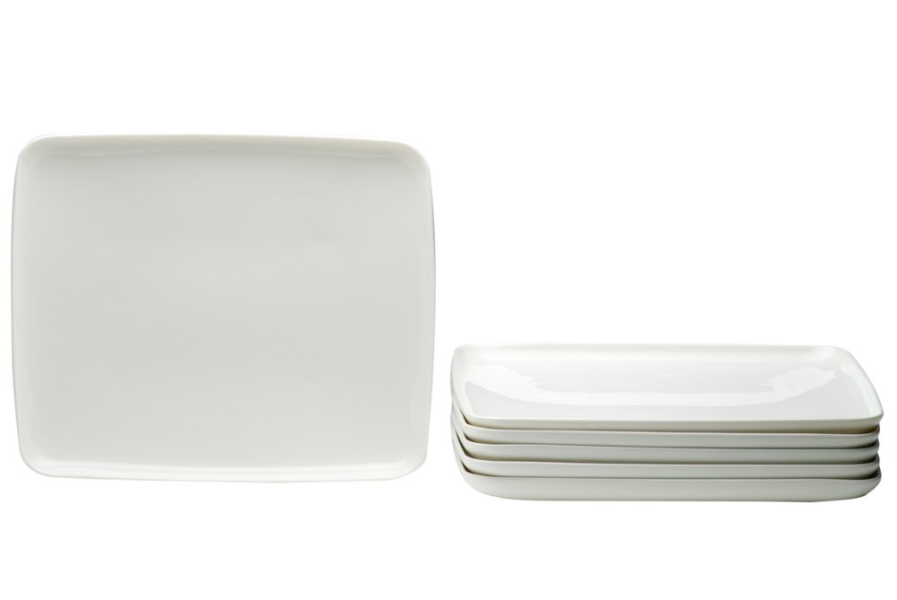White Six Piece Rectangle Porcelain Service For Six Dinner Plate Set on a white background