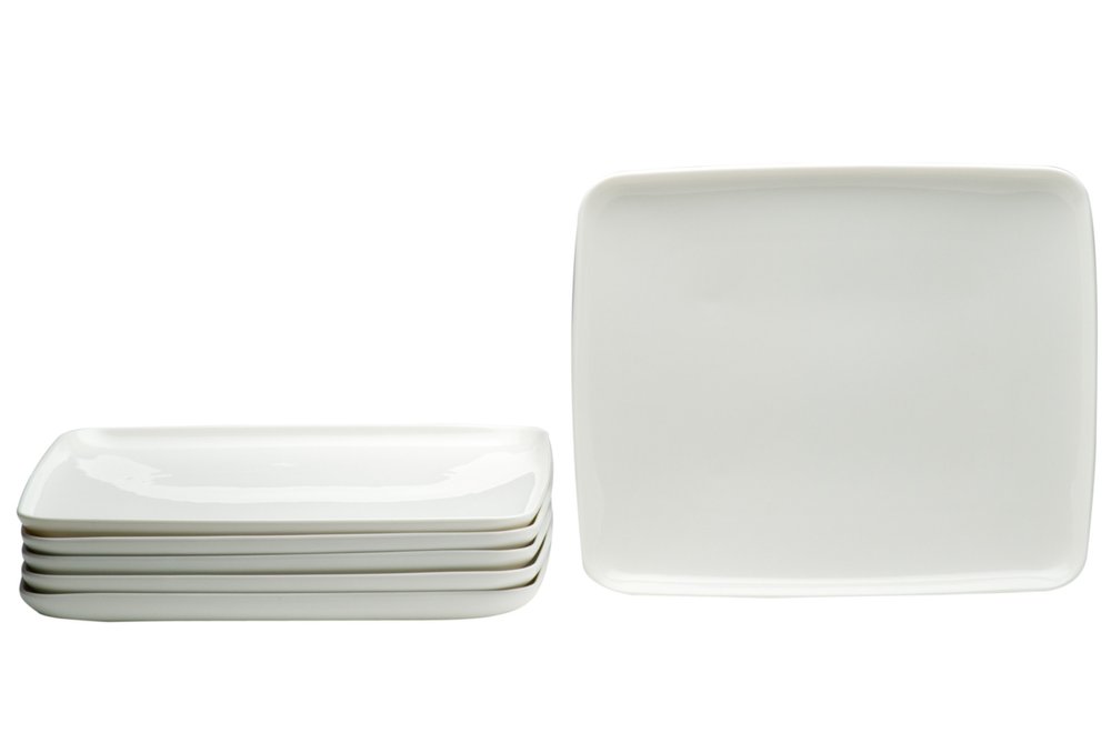 White Six Piece Rectangle Porcelain Service For Six Dinner Plate Set on a white background