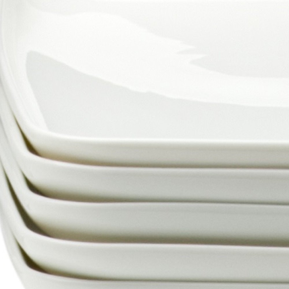 White Six Piece Rectangle Porcelain Service For Six Dinner Plate Set on a white background