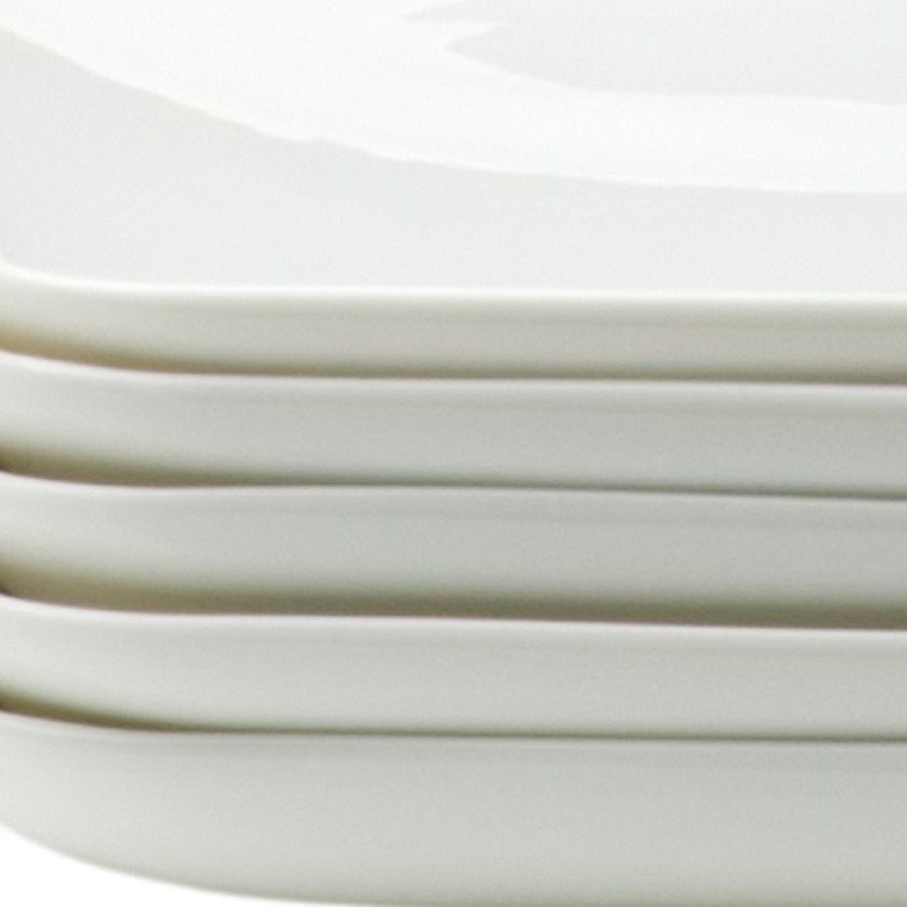 White Six Piece Rectangle Porcelain Service For Six Dinner Plate Set on a white background