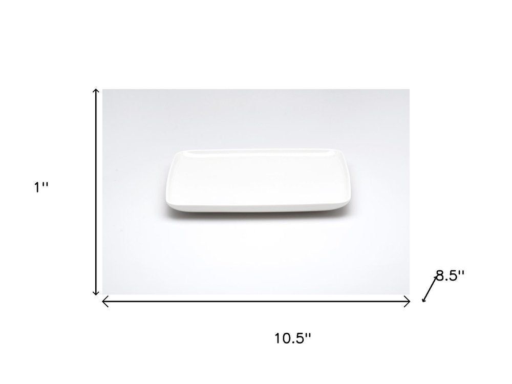 White Six Piece Rectangle Porcelain Service For Six Dinner Plate Set on a white background