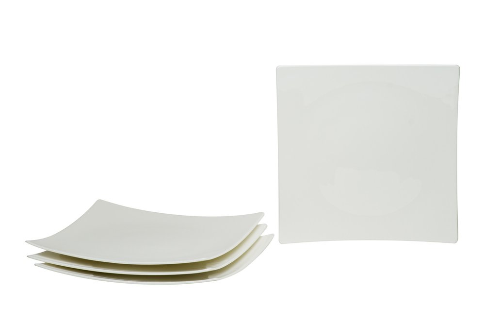White Six Piece Square Bone China Service For Six Dinner Plate Set on a white background