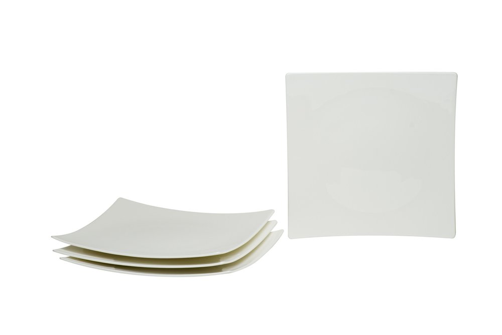 White Six Piece Square Bone China Service For Six Salad Plate Set on a white background